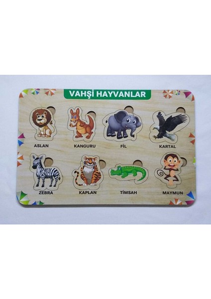 Ahşap Bultak Vahşi Hayvanlar Puzzle Eğitici Oyuncak