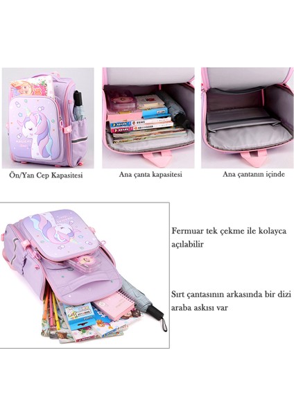 Kızlar Için Okul Sırt Çantaları Çok Fonksiyonlu Sevimli Unicorn Büyük Kapasiteli Schoolbag (300 * 180 * 370MM) (Yurt Dışından)