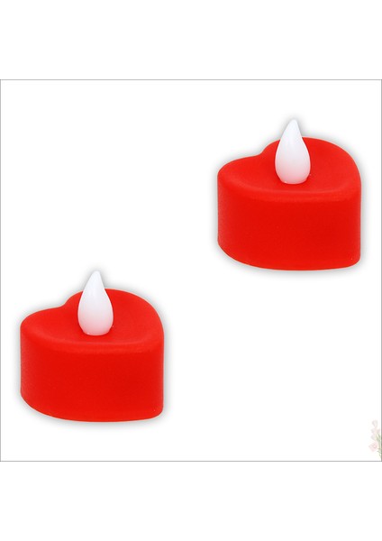 LED Işıklı Pilli Tealight Kalp Mum, 4X2CM Sarı Işık - 2 Adet