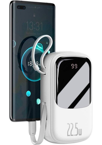 Qpow Pro Dijital Göstergeli 10000MAH 22.5W Hızlı Şarj Powerbank Type-C Kablolu PPQD020102