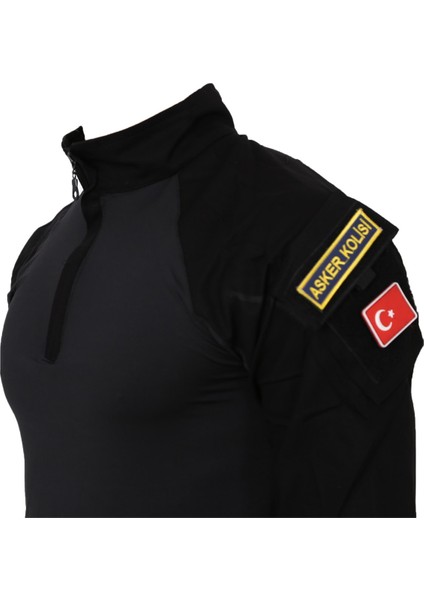 Erkek Siyah Combat Operasyon Taktik T Shirt