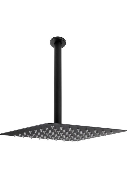 Ankastre Duş Başlığı Borulu Kare Slim Metal 25X25 cm Tavandan Siyah
