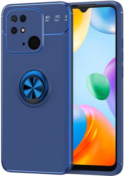 - Xiaomi Poco C40 - Kılıf Yüzüklü Karbon Ravel Silikon Kapak - Mavi
