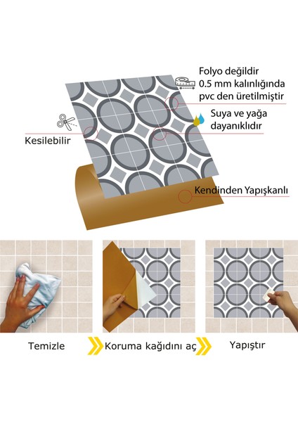 Kendinden Yapışkanlı Mutfak Banyo Kaplama Geometrik 044 Desenli Pvc Karo 30x30 cm 11 Adet 1m2