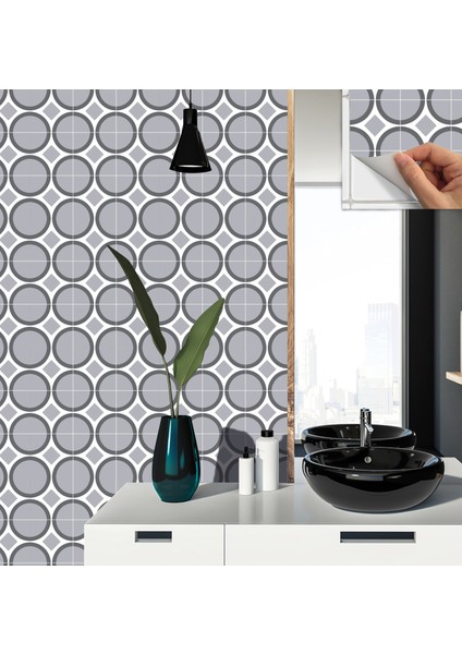 Kendinden Yapışkanlı Mutfak Banyo Kaplama Geometrik 044 Desenli Pvc Karo 30x30 cm 11 Adet 1m2
