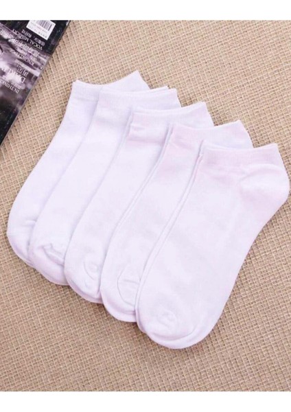 5'li Erkek Beyaz Patik Desenli Renkli Çorap