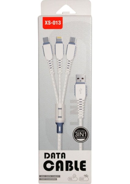 Data Cable XS-013 Çoklu Şarj Kablosu 3 Uçlu Iphone, Microusb, Type-C Uyumlu Çoklu Şarj Kablo -- Data Cable XS-013 Çoklu Şarj Kablosu 3 Uçlu Iphone, Microusb, Type-C Uyumlu Çoklu Şarj Kablo