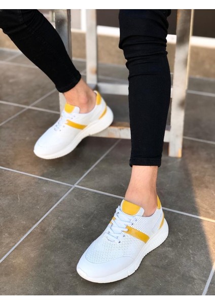 BA0139 Içi Dışı Hakiki Deri Beyaz Sarı Sneakers Erkek Ayakkabı fırsatları