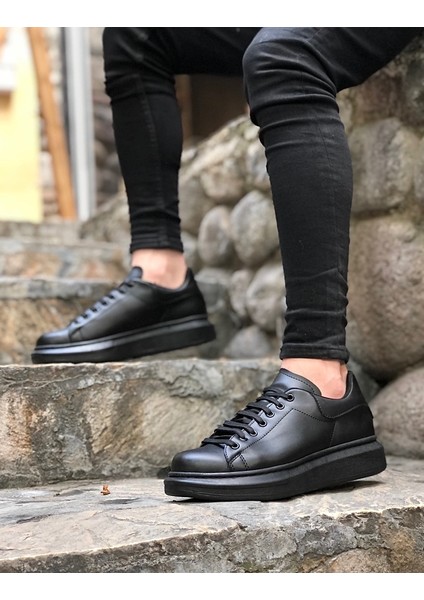 BA0547 Boa Kalın Yüksek Taban Siyah Bağcıklı Spor Erkek Ayakkabı