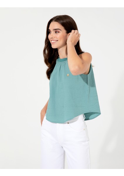 Kadın Koyu Mint Comfort Fit Kolsuz Bluz 50252148-VR152 modelleri