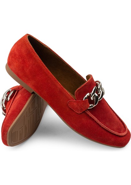 Süet Kırmızı Tokalı Kadın Babet modelleri