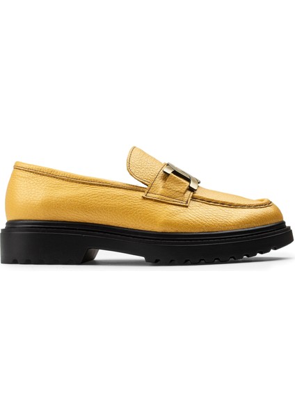 Deri Sarı Loafer Tokalı Kadın Ayakkabı