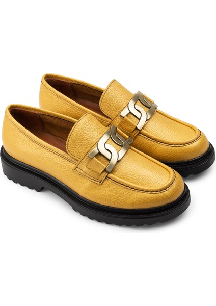 Deri Sarı Loafer Tokalı Kadın Ayakkabı fiyatları