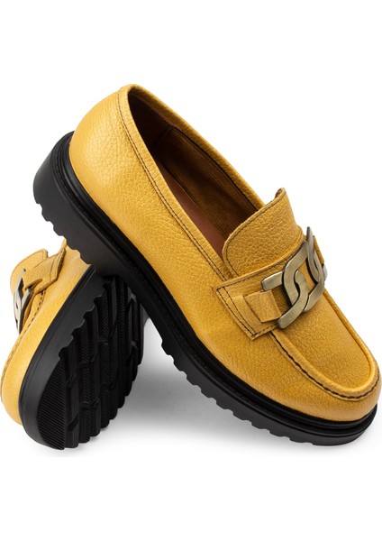 Deri Sarı Loafer Tokalı Kadın Ayakkabı modelleri