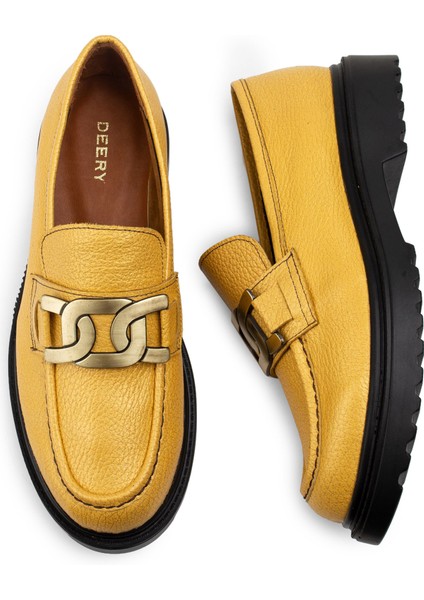 Deri Sarı Loafer Tokalı Kadın Ayakkabı fırsatları