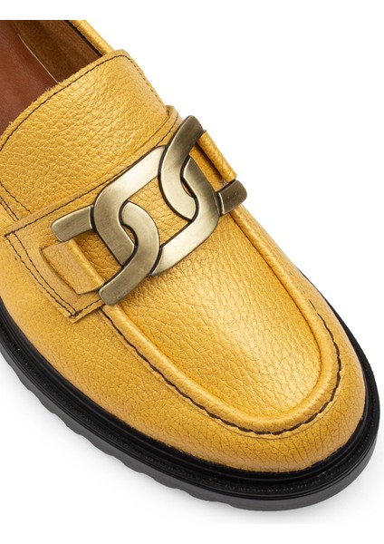 Deri Sarı Loafer Tokalı Kadın Ayakkabı indirimleri