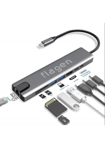 Hp Pavilion Type-C Çoğaltıcı 8 In 1 Ethernet Sd USB HDMI