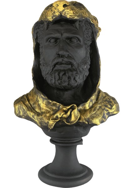 Büyük Herkül Siyah Altın Büst Dekoratif Heykel Biblo