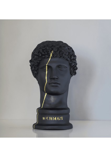 Hermes Siyah Altın Çizgi Büst Dekoratif Heykel