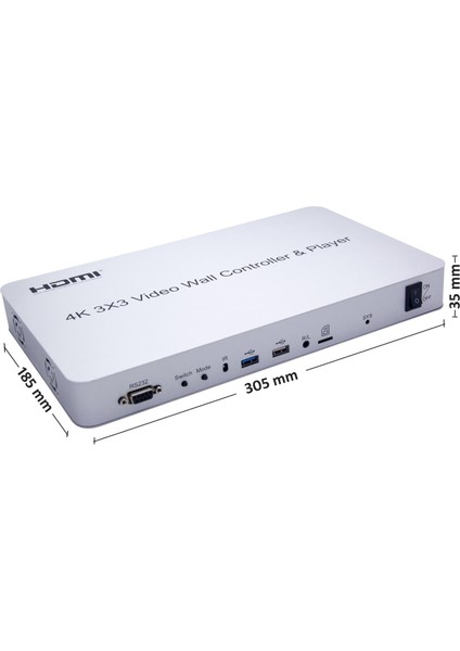 4KVW349P 3x3 Video Wall Controller 4K Ultra Hd HDMI Duvar Ekran 1x9 Tv Görüntü Genişletici + Profesyonel USB Player