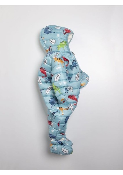 Dinazor Desenli Mavi Kışlık Çıkarılabilir Ayaklı Gizli Eldivenli Kapüşonlu Kozmonot Tulum fiyatları