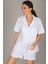 Sweetness Kadın Mavi Çizgli Likralı Üç Parça Pijama Takımı Alt- Üst- Şort 4