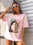 Kadın Pudra Pembe Leopar Baskılı Oversize T-Shirt 1