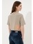 Kadın Haki Bisiklet Yaka Crop Top T-Shirt 5