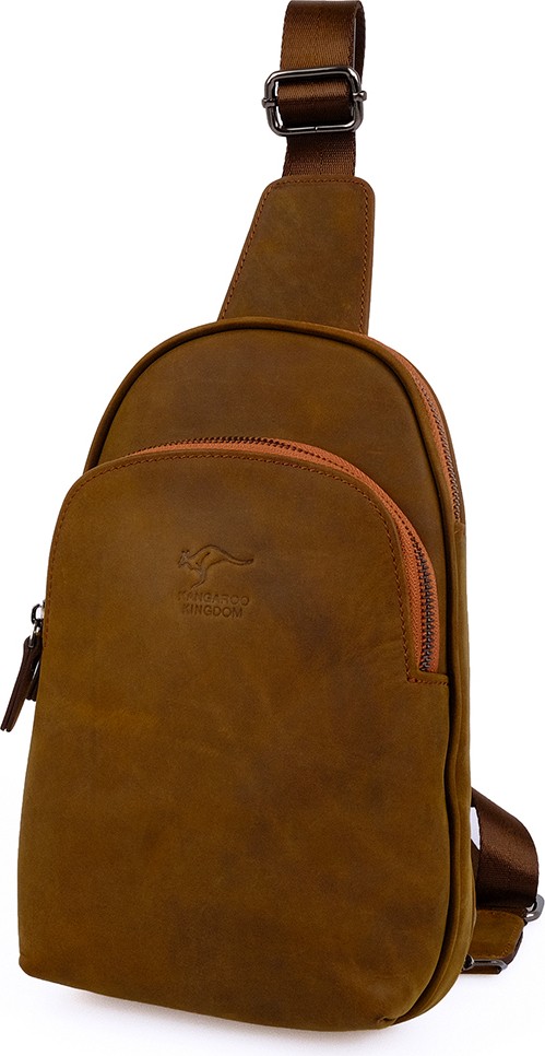 Kangaroo Kingdom Kangaroo Kıngdom Hakiki Deri Crazy Horse Koyu Taba Erkek Body Bag Sırt Çantası 8155-ZKT