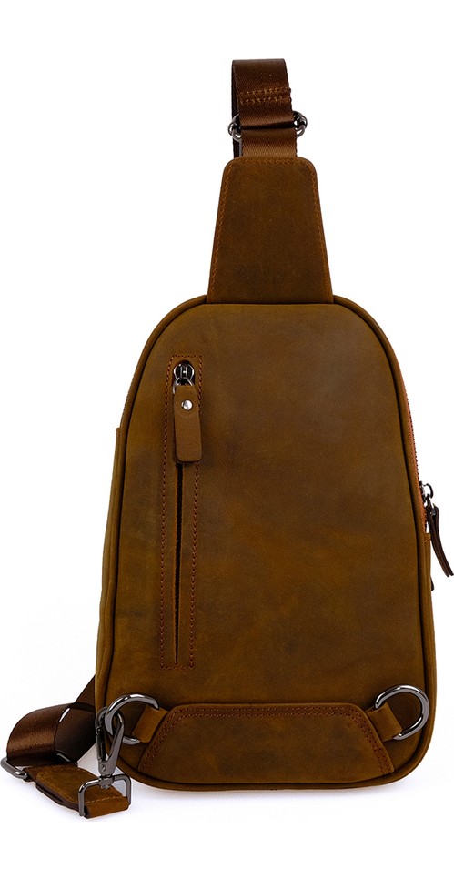 Kangaroo Kingdom Kangaroo Kıngdom Hakiki Deri Crazy Horse Koyu Taba Erkek Body Bag Sırt Çantası 8155-ZKT görsel 2