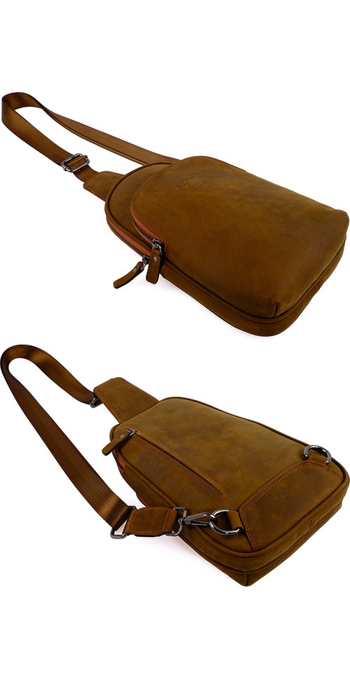 Kangaroo Kingdom Kangaroo Kıngdom Hakiki Deri Crazy Horse Koyu Taba Erkek Body Bag Sırt Çantası 8155-ZKT görsel 3