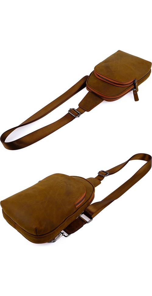 Kangaroo Kingdom Kangaroo Kıngdom Hakiki Deri Crazy Horse Koyu Taba Erkek Body Bag Sırt Çantası 8155-ZKT görsel 4