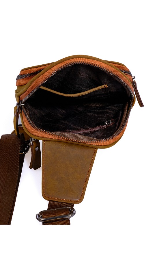 Kangaroo Kingdom Kangaroo Kıngdom Hakiki Deri Crazy Horse Koyu Taba Erkek Body Bag Sırt Çantası 8155-ZKT görsel 5