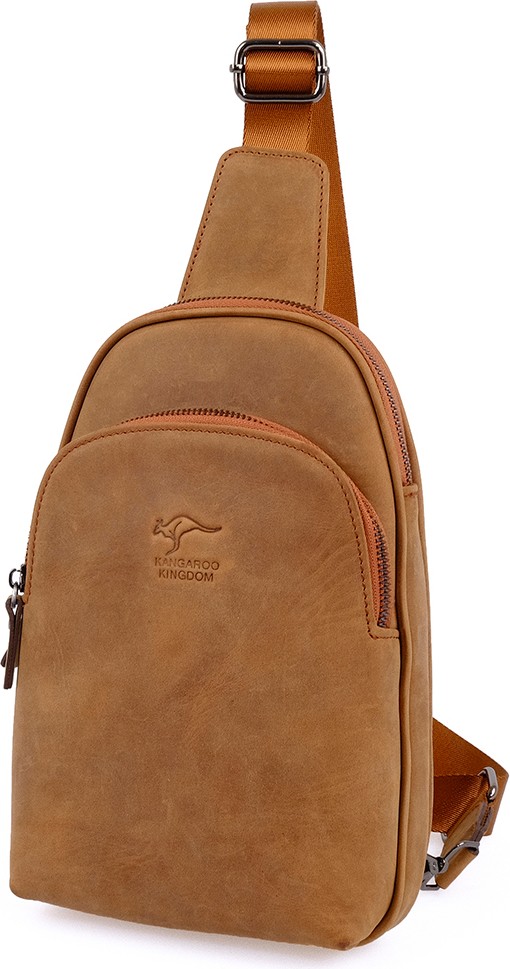 Kangaroo Kingdom Kangaroo Kıngdom Hakiki Deri Crazy Horse Koyu Taba Erkek Body Bag Sırt Çantası 8155-ZKT görsel 6