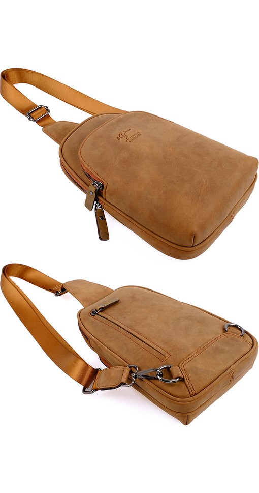Kangaroo Kingdom Kangaroo Kıngdom Hakiki Deri Crazy Horse Koyu Taba Erkek Body Bag Sırt Çantası 8155-ZKT görsel 8
