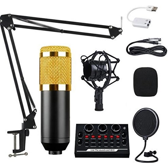 Xinh BM800 Kondenser Mikrofon Profesyonel Ses Kayıt Mikrofonu Telefon Pc İçin Mic Kit Karaoke Ses Kartı Mikrofon (Yurt Dışından)
