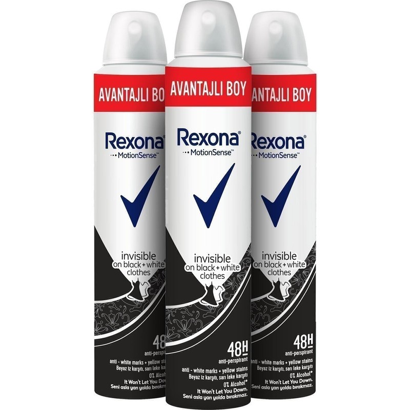 Rexona Kadın Deodorant Sprey Invisible Black + White 200 ml 3 Adet Uzun Süreli Koruma