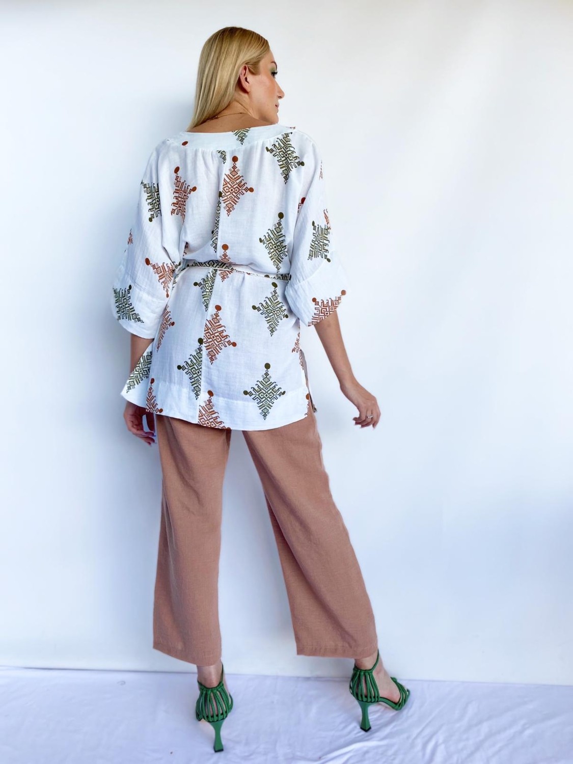 Key Moda Kadın Tarçın Rengi Keten Kimono Pantolon Takım görsel 4