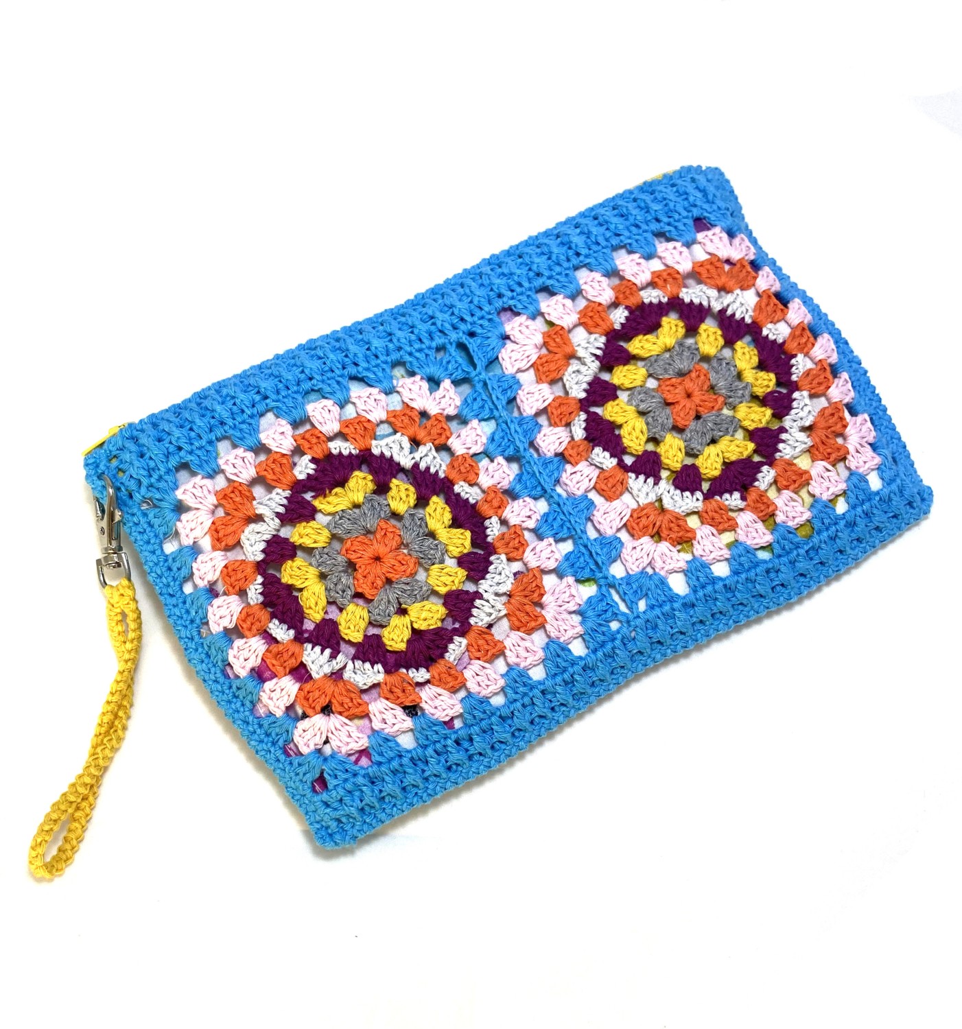 Pafuli El Örgüsü Kroşe Clutch Çanta Mavi görsel 2