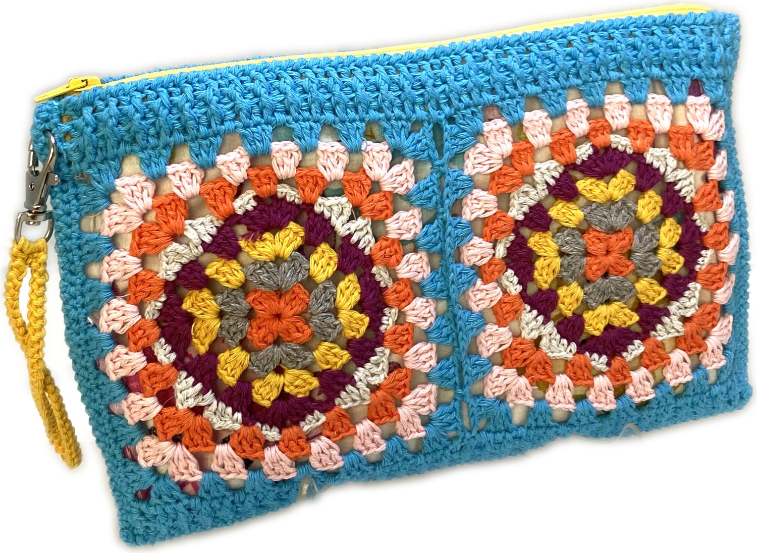 Pafuli El Örgüsü Kroşe Clutch Çanta Mavi