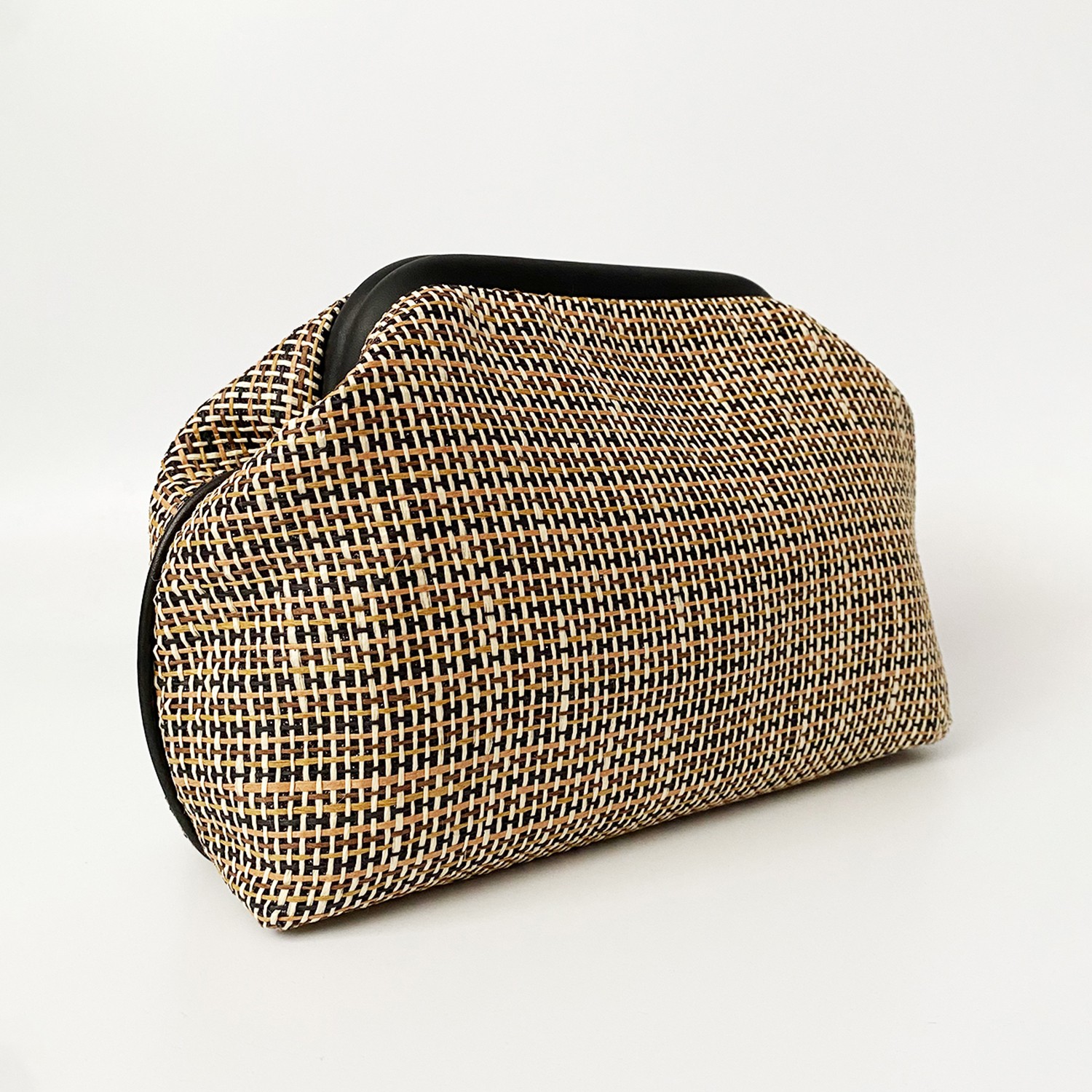 Heybes Kadın Jüt Hasır Clutch El Çantası Zarif Tasarım 28x19x10 cm Siyah Biyeli Çizgili