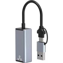 Daytona HC-72S Type C USB 3.0 To Gigabit Ethernet RJ45 Windows Macbook Uyumlu Çevirici Hub Adaptör