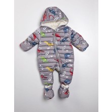 Podium Giyim Dinazor Desenli  Gri Kışlık Çıkarılabilir Ayaklı Gizli Eldivenli Kapüşonlu  Kozmonot Tulum