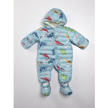 Podium Giyim Dinazor Desenli  Mavi Kışlık Çıkarılabilir Ayaklı Gizli Eldivenli Kapüşonlu  Kozmonot Tulum