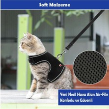 Nice Shop Kaçış Önleyici Nefes Alabilen Yüzey Kedi Gezdirme Göğüs Tasma Seti Siyah (Medium Beden)
