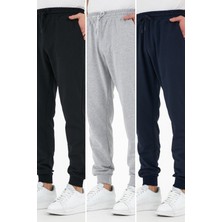 Mmetalic Siyah-Gri-Lacivert 3'lü Erkek Eşofman Altı Etiketli Arka ve Yan Cepli Regular Fit