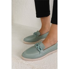 Lorenya Shoes Kadın Yeşil Zincir Detaylı  Günlük Ayakkabı