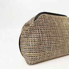 Heybes Kadın Siyah Biyeli Çizgili Jüt Hasır Clutch El Çantası
