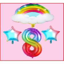 Bulutlu Gökkuşağı Yıldız Temalı 8 Yaş Doğum Günü Parti Seti