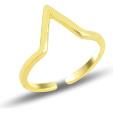 Söğütlü Silver Gümüş Altın Yaldızlı Ayarlamalı V Model Eklem Yüzük